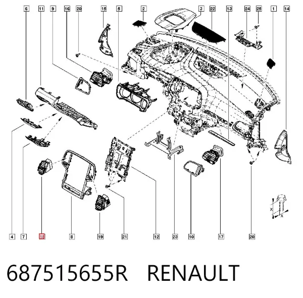 Решітка вентиляції салону на "торпедо" 687515655R Renault (RVI)