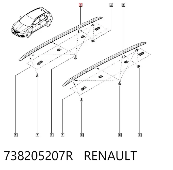 Рейлінг даху правий 738205207R Renault (RVI)
