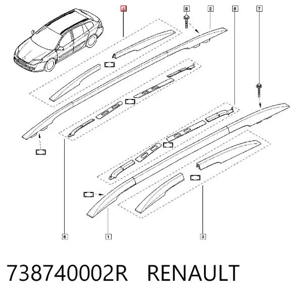 Заглушка рейки/рейлинга багажника даху, права 738740002R Renault (RVI)