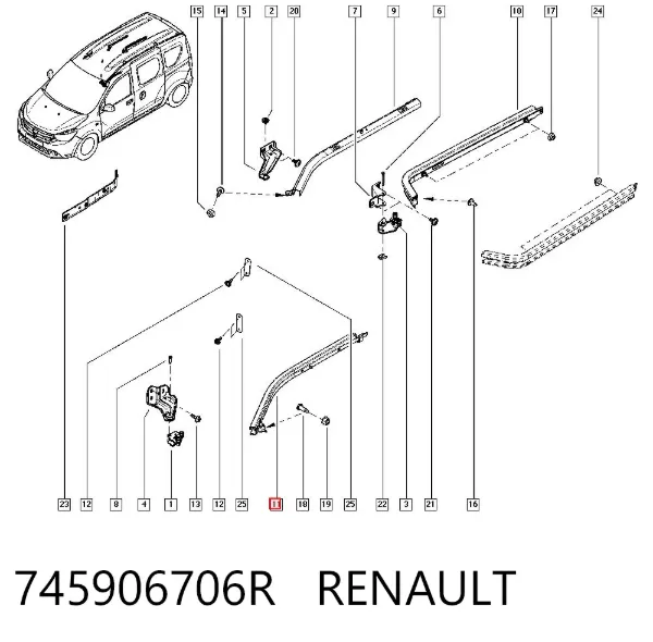 Рейка направляюча зсувної двері, нижня права 745906706R Renault (RVI)