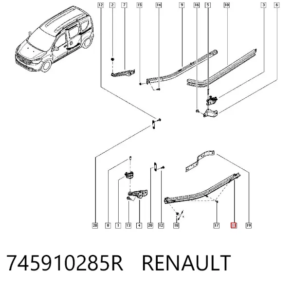 Рейка направляюча зсувної двері, нижня ліва 745910285R Renault (RVI)