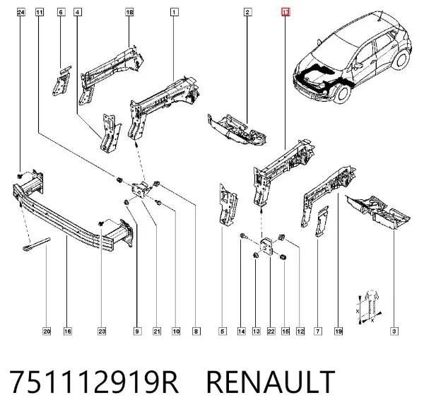 Лонжерон рами передній лівий 751112919R Renault (RVI)