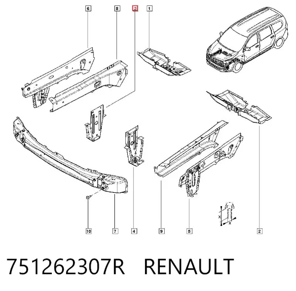 Кронштейн арки колеса (лонжерона) правий 751262307R Renault (RVI)