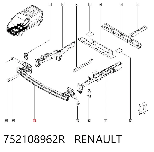 Підсилювач бампера переднього 752108962R Renault (RVI)