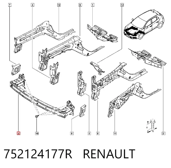Підсилювач бампера переднього 752124177R Renault (RVI)