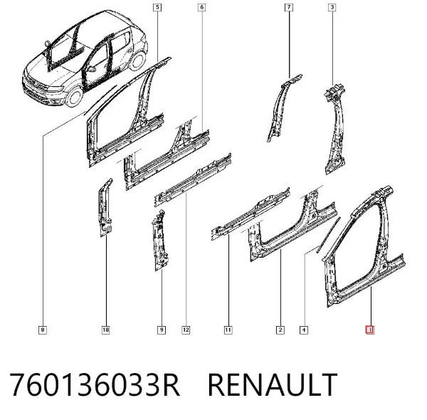 Отвір передніх лівих дверей 760136033R Renault (RVI)