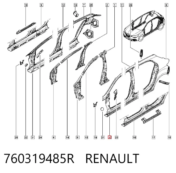 Стійка кузова передня, ліва 760319485R Renault (RVI)
