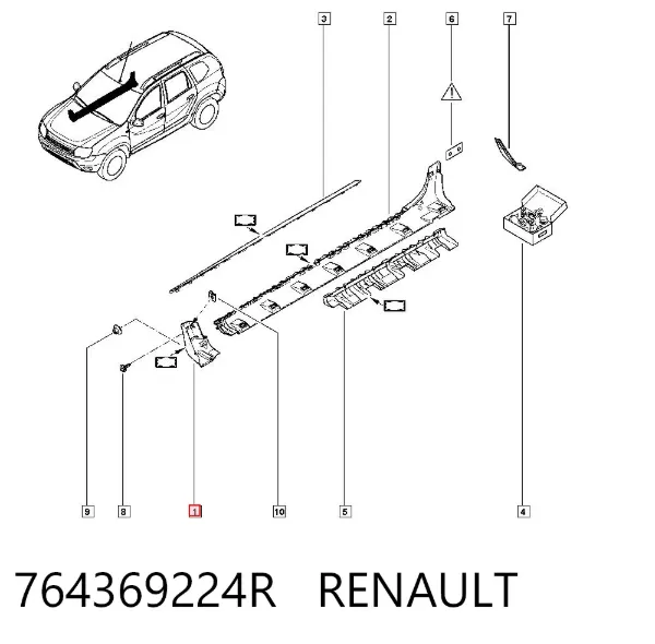 Накладка зовнішня (молдинг) порога, передня права 764369224R Renault (RVI)