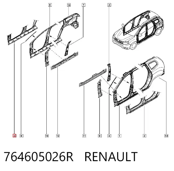 Поріг зовнішній правий 764605026R Renault (RVI)