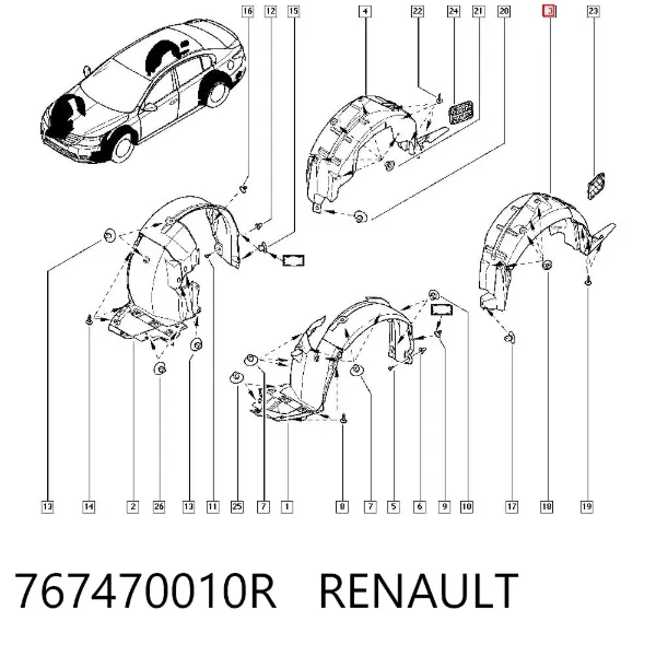 Підкрилок заднього крила, лівий 767470010R Renault (RVI)