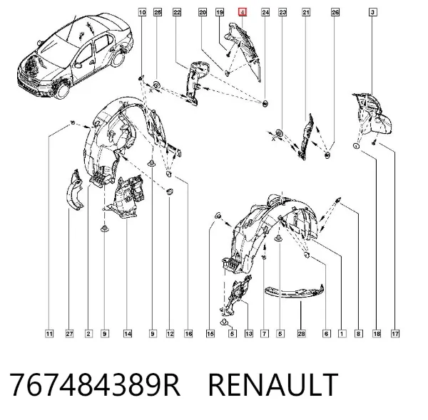 Підкрилок заднього крила, правий задній 767484389R Renault (RVI)
