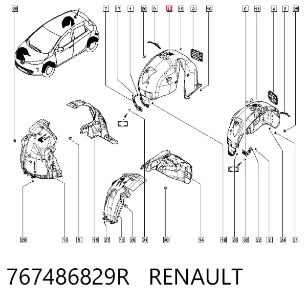Підкрилок заднього крила, правий 767486829R Renault (RVI)