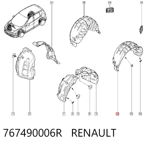 Підкрилок заднього крила, лівий 767490006R Renault (RVI)