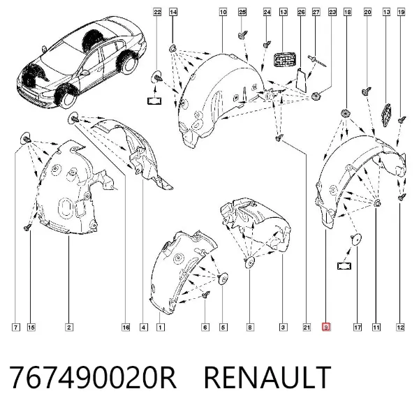 Підкрилок заднього крила, лівий 767490020R Renault (RVI)