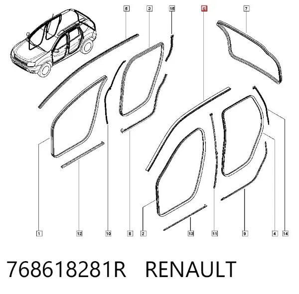 Ущільнювач двері передньої лівої (на кузові) 768618281R Renault (RVI)