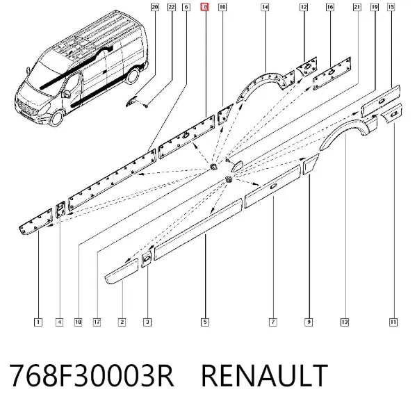 Накладка заднього правого крила 768F30003R Renault (RVI)