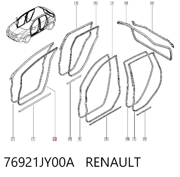 Ущільнювач двері передньої правої (на кузові) 76921JY00A Renault (RVI)