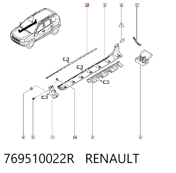 Накладка зовнішня (молдинг) порога, правий 769510022R Renault (RVI)