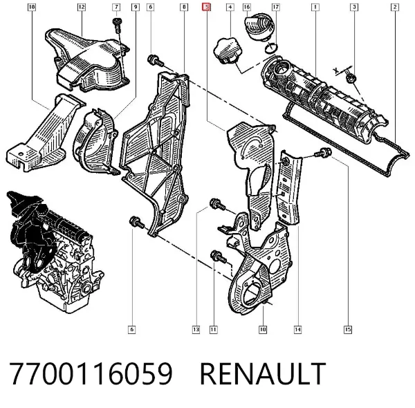 Захист ременя ГРМ, внутрішній верхній 7700116059 Renault (RVI)