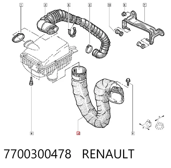 Патрубок повітряний, вхід повітряного фільтра 7700300478 Renault (RVI)