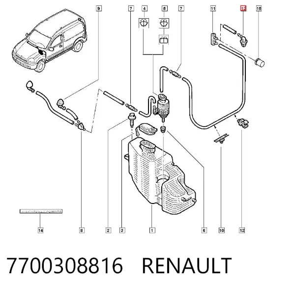 Форсунка омивача заднього скла 7700308816 Renault (RVI)
