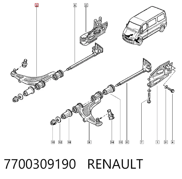 Важіль передньої підвіски нижній, правий 7700309190 Renault (RVI)