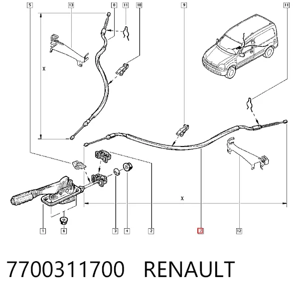Трос ручного гальма задній, лівий 7700311700 Renault (RVI)
