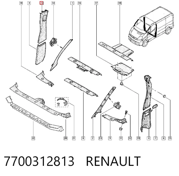 Обшивка стійки кузова внутрішня, середня права 7700312813 Renault (RVI)