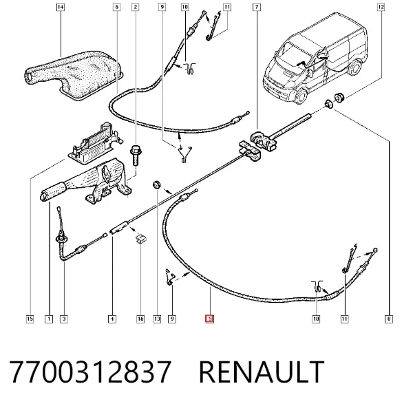 Трос ручного гальма задній, лівий 7700312837 Renault (RVI)