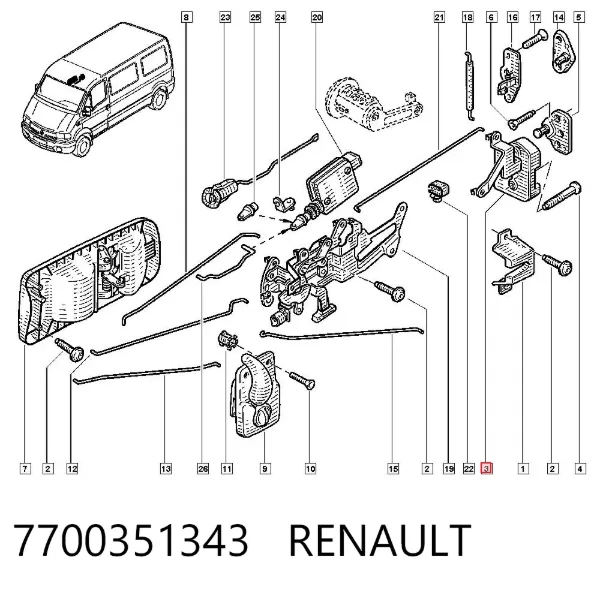 Замок дверей бічний/зсувний 7700351343 Renault (RVI)