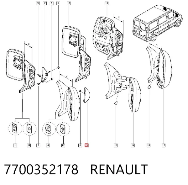 Накладка стійки кузова зовнішня, передня права 7700352178 Renault (RVI)