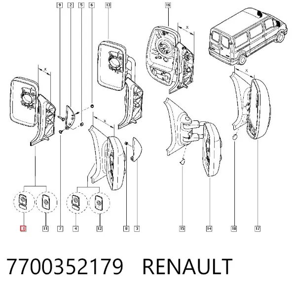 Ліве бокове дзеркало 7700352179 Renault (RVI)