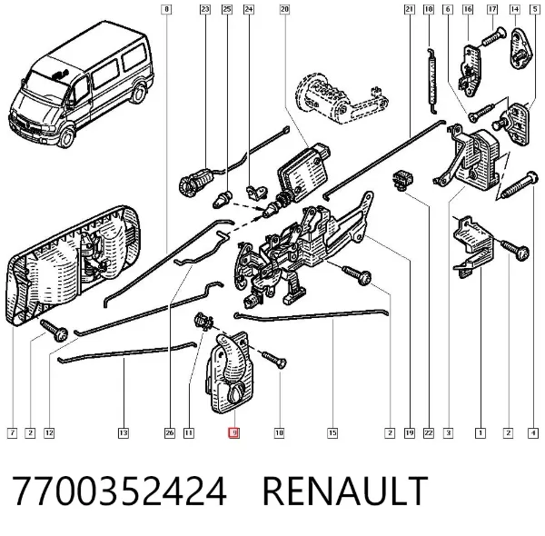 Ручка передньої двері внутрішня права 7700352424 Renault (RVI)