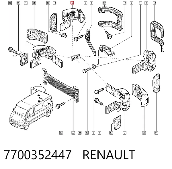 Петля задньої (двостулкової) двері, права верхня 7700352447 Renault (RVI)