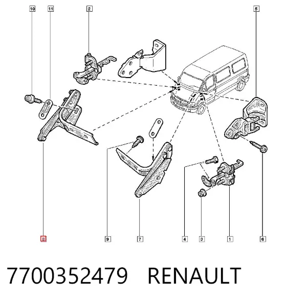 Петля капота, права 7700352479 Renault (RVI)