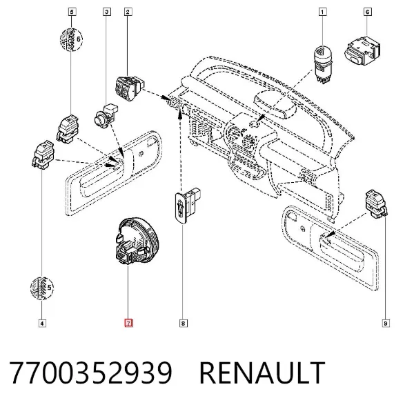 Кнопка коректора фар 7700352939 Renault (RVI)