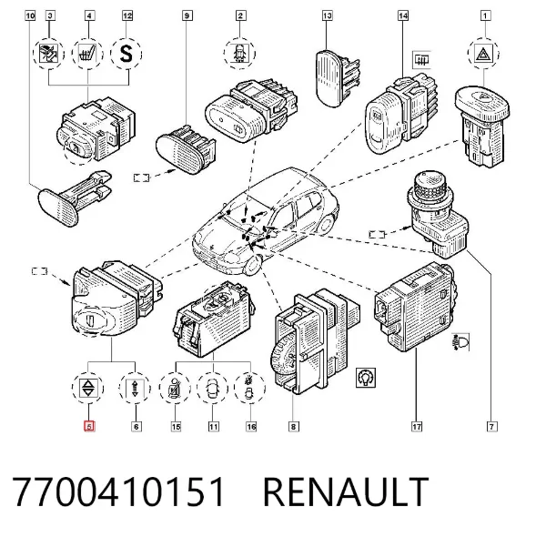 Кнопковий блок керування склопідіймачами передній правий 7700410151 Renault (RVI)