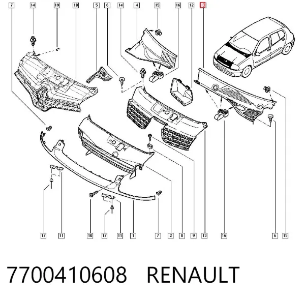 Решітка двірників, ліва 7700410608 Renault (RVI)