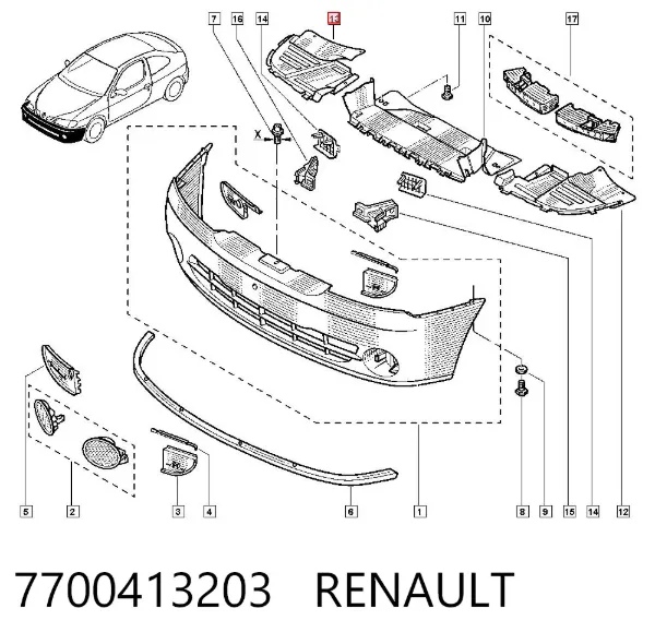 Захист бампера переднього, правий 7700413203 Renault (RVI)