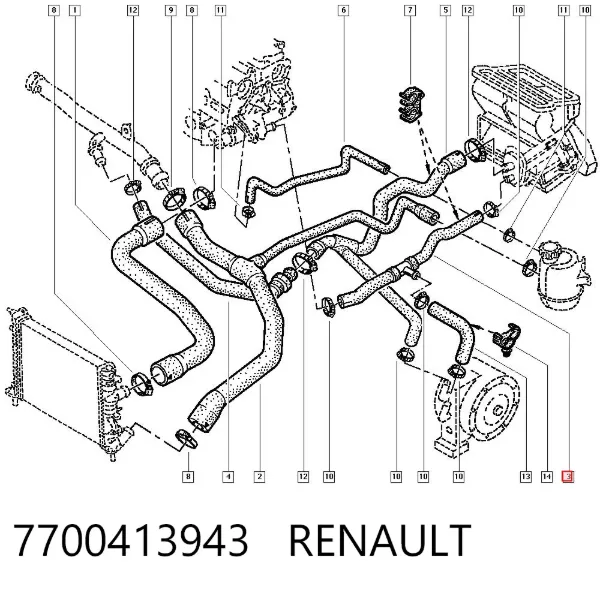 Шланг радіатора опалювача/пічки, обратка 7700413943 Renault (RVI)