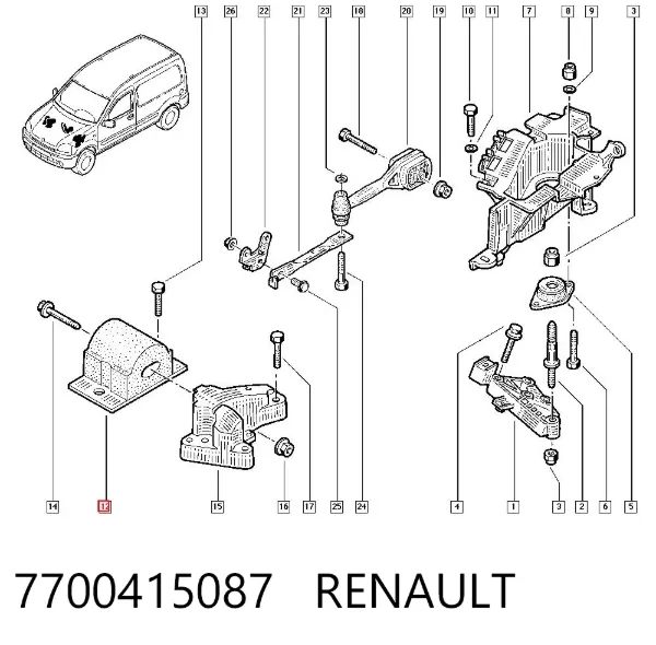 Подушка (опора) двигуна, права 7700415087 Renault (RVI)