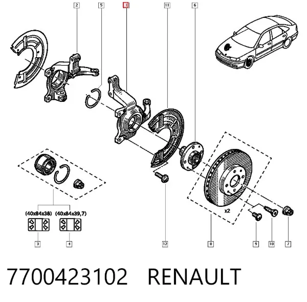 Цапфа - поворотний кулак передній, лівий 7700423102 Renault (RVI)
