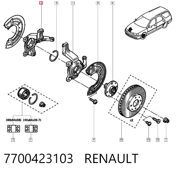 Цапфа - поворотний кулак передній, правий 7700423103 Renault (RVI)