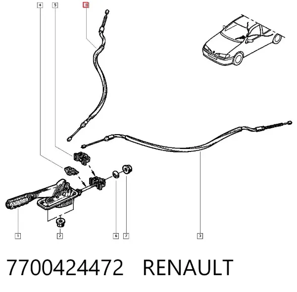 Трос ручного гальма задній, правий/лівий 7700424472 Renault (RVI)