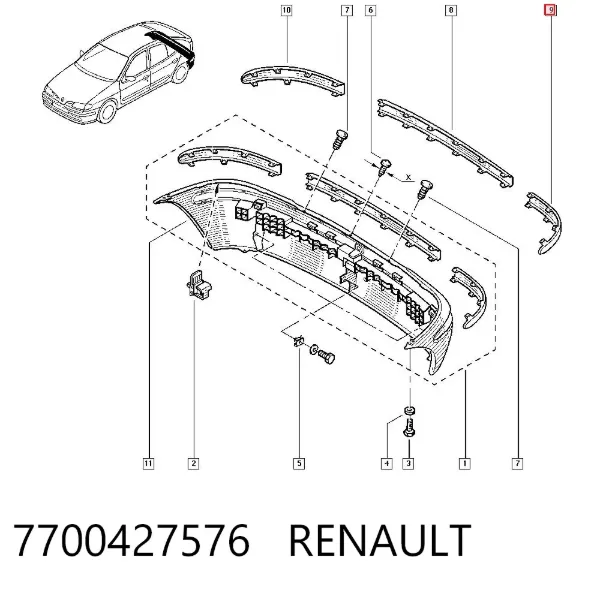 Молдинг заднього бампера, лівий 7700427576 Renault (RVI)