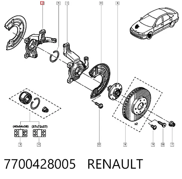 Цапфа - поворотний кулак передній, правий 7700428005 Renault (RVI)