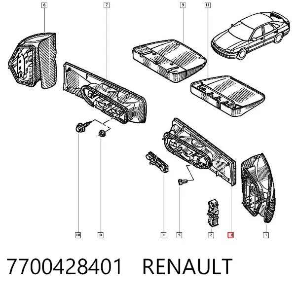 Ліхтар задній лівий, внутрішній 7700428401 Renault (RVI)