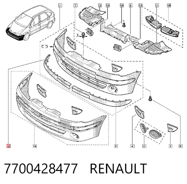 Молдинг переднього бампера, правий 7700428477 Renault (RVI)