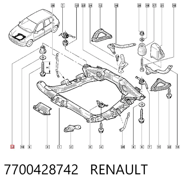 Сайлентблок переднього важеля 7700428742 Renault (RVI)
