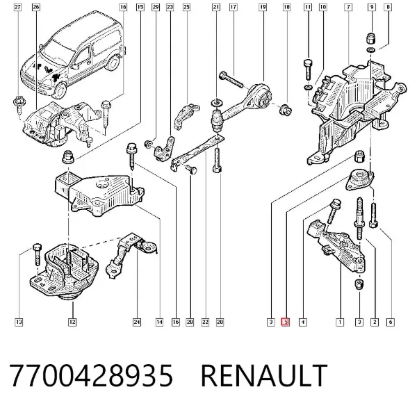 Подушка (опора) двигуна, ліва 7700428935 Renault (RVI)